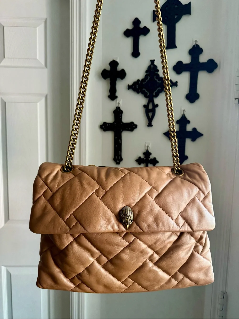 Kurt Geiger Tan Quilted Kensington XXL Leather Gold Hardware